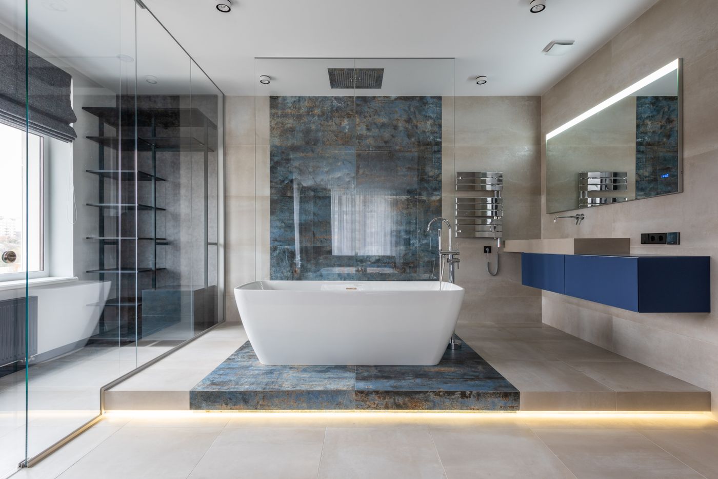 Freestanding bathtub in a modern bathroom